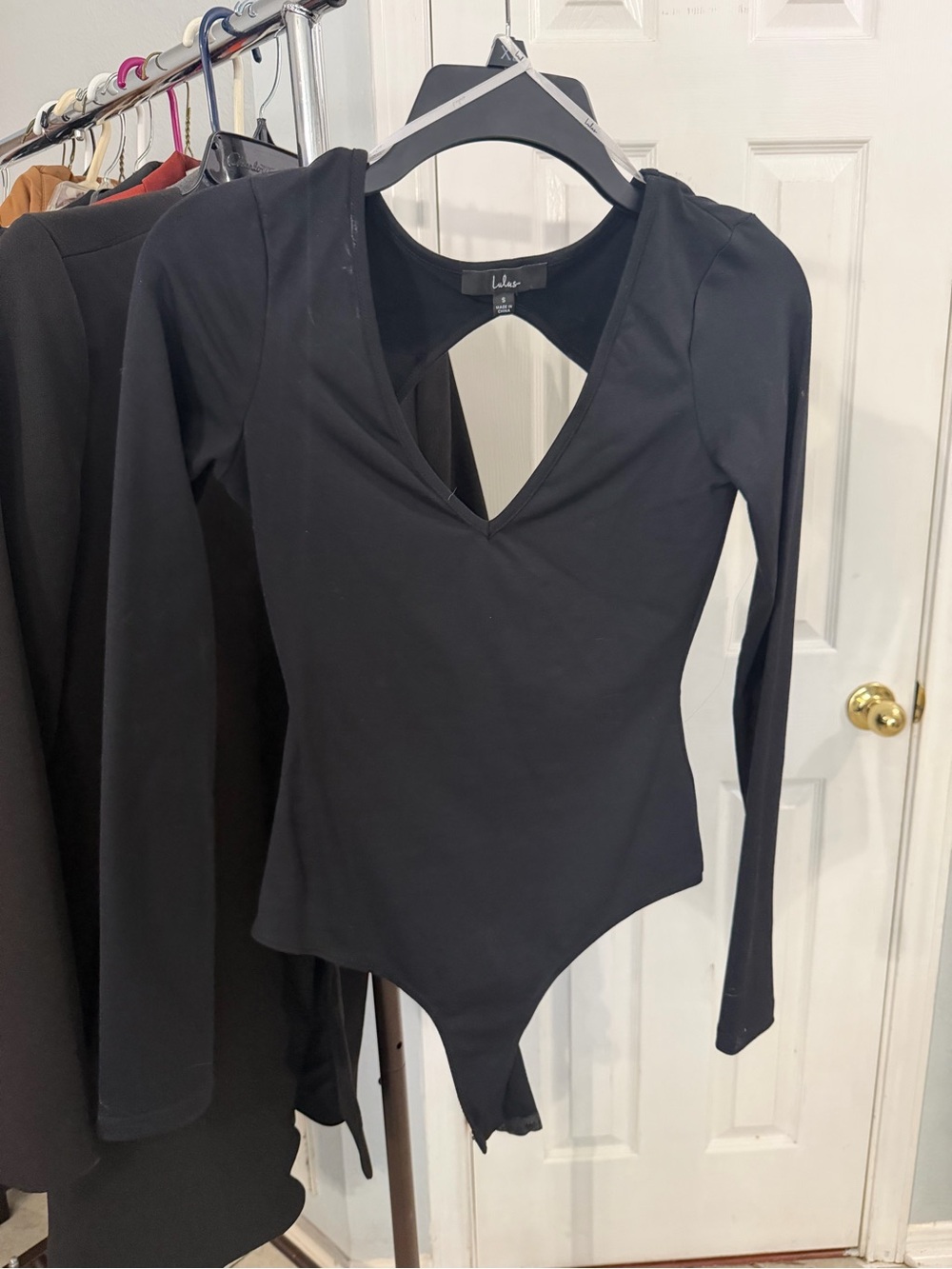 Lulu's Black Long-Sleeve V-Neck Cutout Bodysuit